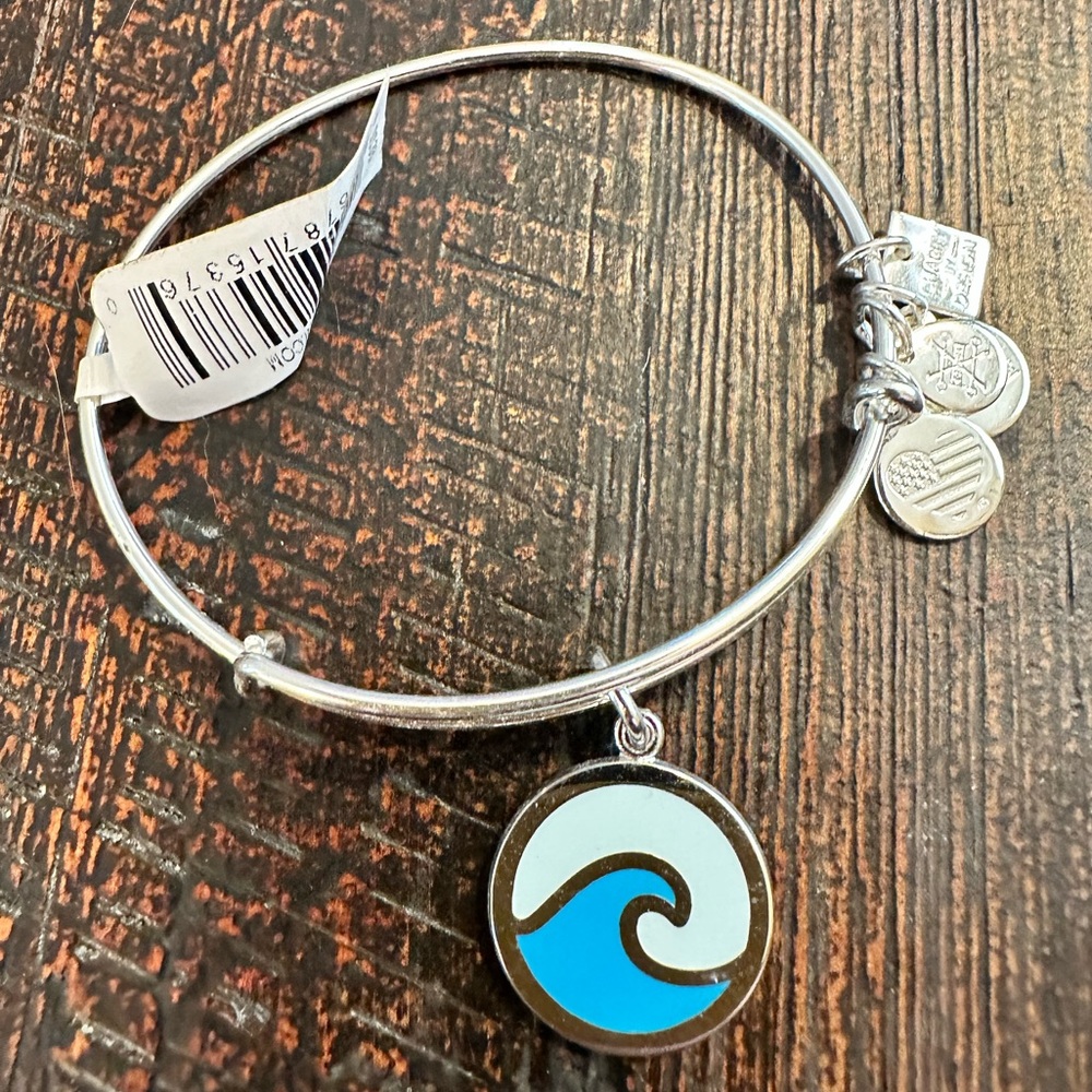 NWT Alex and Ani Silver Two Tone Blue Wave Charm Bangle Bracelet
